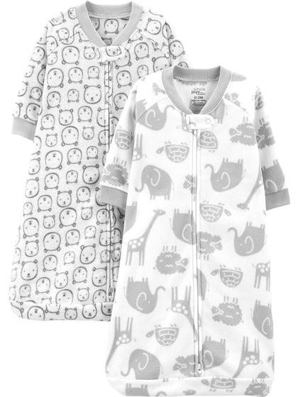 Simple Joys by Carter's Unisex Babies' Microfleece Sleepbag Wearable Blanket, Pack of 2, Grey Bear/Animal, 6-9 Months