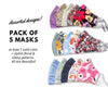 Reusable Masks for Adults - Stylish Cotton Face Mask for Women - 3 Layer with Filter Pocket Cloth Face Mask - Adjustable Ear Straps - Handmade Cute Floral Pattern - Assorted Designs Pack Of 5