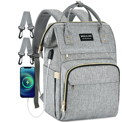 Mokaloo Diaper Bag Backpack, Large Baby Bag, Multi-functional Travel Back Pack, Anti-Water Maternity Nappy Bag Changing Bags (Light Grey)