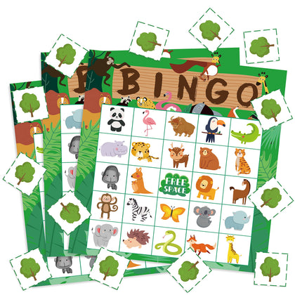 WATINC 41pcs Jungle Animals Bingo Game, Tropical Summer Party Games with 24 Players, Safari Animals Bingo Cards for Kids School Classroom Party Supplies Activity, Party Favors Gifts for Kids Toddlers