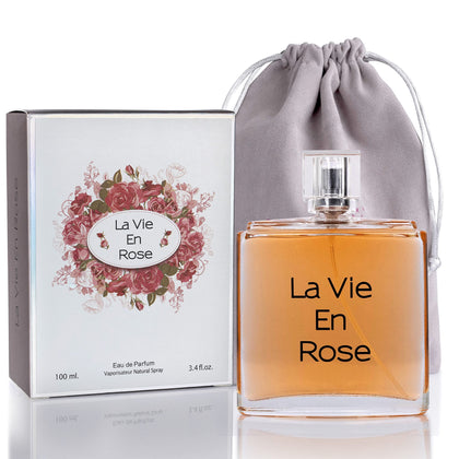 NovoGlow La Vie En Rose for Women - 3.4 Fl Oz Bottle - Scents with Finest Essential Oils & Flower Essence - Sweet Aromas of Iris Jasmine & Orange Blossom - Includes Suede Pouch for a Luxurious Touch
