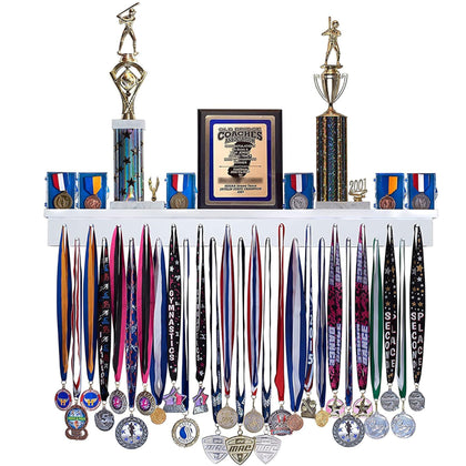3ft- Medal Awards Rack Ultimate Medal Hanger Display and Trophy Shelf - Multi-Sport Trophy and Medal Holder for Medal Display, Plaques, Pictures, Trophies and More Solid Wood - Large 36