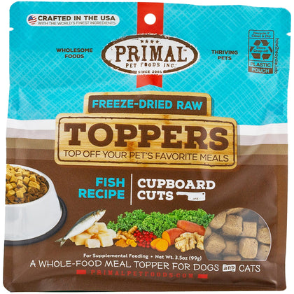 Primal Cupboard Cuts Freeze Dried Raw Cat Food & Dog Food Topper, Grain Free Meal Mixer for Dogs & Cat (Fish, 3.5 oz)