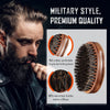 BFWood Boar Bristle Beard Brush - Black Wood Walnut Military Style, Beard Comb for Men