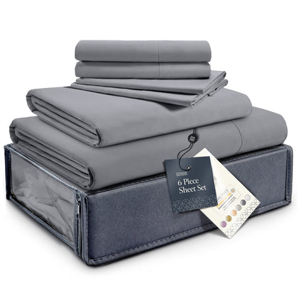 BELADOR Silky Soft Sheet Set - Luxury 6 Piece Bed Sheets for Queen Size Bed, Secure-Fit Deep Pocket Sheets with Elastic, Breathable Hotel Sheets & Pillowcase Set, Wrinkle Free Oeko-Tex Sheets