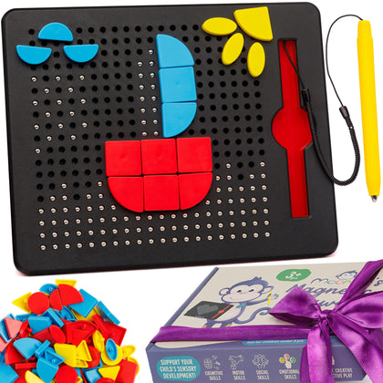 MOONKEE Magnetic Drawing Board Pen - Puzzle Game for Kids & Toddlers - Perfect 2in1 Travel Toys for Kids Ages 4-8 - Magnetic Tablet with Beads for Car Activities or Airplane