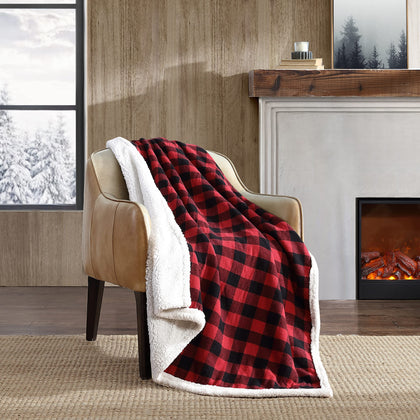 Eddie Bauer - Throw Blanket, Reversible Sherpa Fleece Bedding, Buffalo Plaid Home Decor for All Seasons (Red Check, Throw)