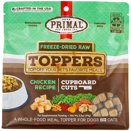 Primal Cupboard Cuts Freeze Dried Raw Cat Food & Dog Food Topper, Grain Free Meal Mixer for Dogs & Cat (Chicken, 3.5 oz)