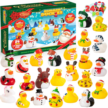 JOYIN Christmas 24 Days Advent Calendar 2023 with 24 Rubber Ducks for Boys, Girls, Kids and Toddlers, Christmas Party Favor Gifts, Rubber Ducky Bath Toys, Kids 1, 2, 3, 4, 5 Year Old Xmas Fun Ducks
