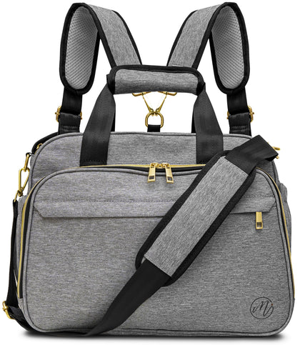 Mellories 4 in 1 Convertible Diaper Bag Tote For Baby Boys and Girls - Converts Into Diaper Backpack, Baby Tote Bag, Stroller Bag and Crossbody Diaper Bag - Gray Baby Travel Gift Bag for Mom