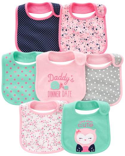 Simple Joys by Carter's Baby Girls' Teething Bibs, Pack of 7, Pink/Mint Green, One Size