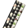 Hallmark Black Christmas Wrapping Paper with Cut Lines on Reverse (3 Rolls: 120 sq. ft. ttl) Retro Santa, Black and White Buffalo Plaid, Train and Trees (0005JXW1077)