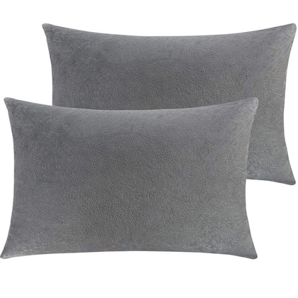 NTBAY 2 Pack Zippered Velvet Queen Pillowcases, Super Soft and Cozy Luxury Fuzzy Flannel Pillow Cases with Zipper, 20x30 Inches, Smoke Grey