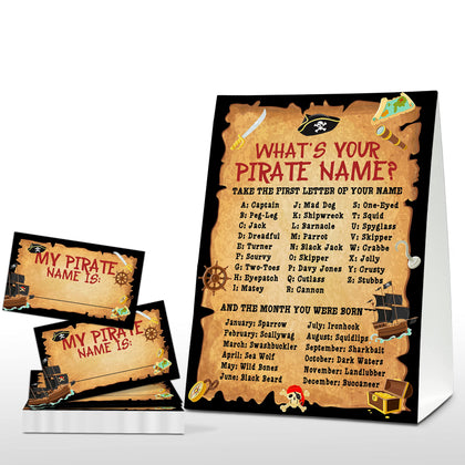 What's Your Pirate Name Game - Vintage Pirate Birthday Party Games for Boys - Family School Classroom Activity - 1 Standing Sign and 30 Stickers - Kids Pirate Party Supplies Decorations(14)