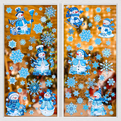 Christmas Windows Clings for Glass Windows Snowman Window Clings Glitter Powder Craft Static Christmas Glitter Window Clings Christmas Window Decals for Decoration Winter Window Clings 4 Sheets