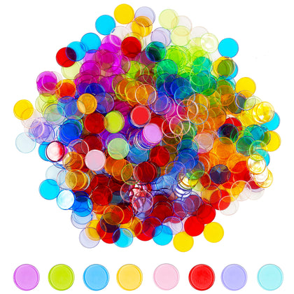 Hebayy 250 Transparent 8 Color Clear Bingo Counting Chip Plastic Markers (Each Measures 3/4 inch in Diameter)
