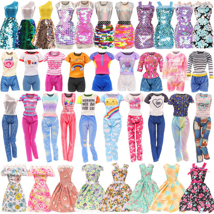 BARWA 10 Sets Doll Clothes Including 3 Sequins Dresses 3 Fashion Floral Dresses 4 Casual Outfits Tops and Pants for 11.5 inch Girl Dolls