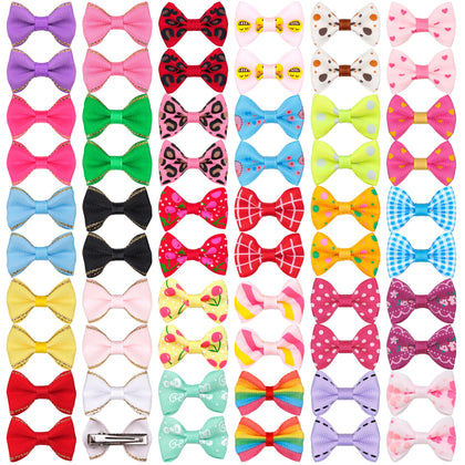 YAKA 60PCS/30Pairs Cute Puppy Dog Small Bowknot Hair Bows with Clips Hair Handmade Accessories Bow Pet Grooming Products (60 Pcs,Cute Patterns
