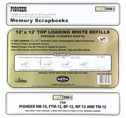 Pioneer Photo Albums Bund Top Loading Page Protectors with White Inserts, 12 by 12-Inch, 5-Pack