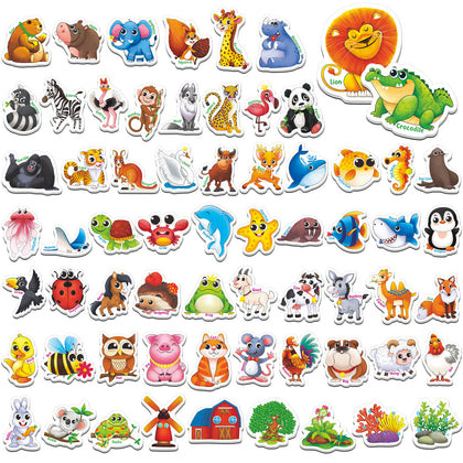 65 PCS Animal Magnets, Adorable Magnetic Animal with Name Fridge Magnets-Wild Animal, Farm Animal & Marine Animal-Thickened Cardstock Refrigerator Magnets Cute Educational Learning Toys for Kids 3+