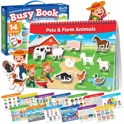 Montessori Busy Book for Toddlers 3 and Up - Pre K Preschool Learning Activities Book - Toddler Toys - Kids Educational Learning Toys for 3 4 Year Old Girls and Boys Ages 3-4