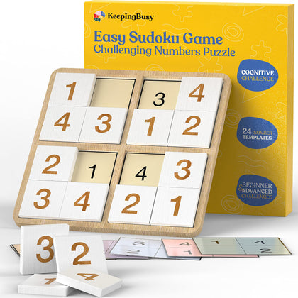 Keeping Busy Wooden Sudoku Board Game - Dementia Activities for Seniors - Easy Sudoku Puzzles for Adults - Large Pieces with Templates - Alzheimers Product -Cognitive Games for Elderly - 3D Sudoku