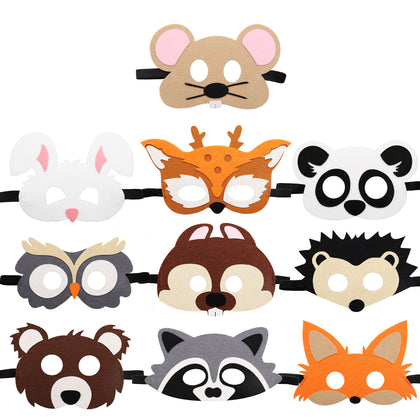 CiyvoLyeen Forest-Friends Animals Felt Masks 10 pcs Woodland Creatures Animal Cosplay Zoo Camping Themed Party Favors Supplies for Boys or Girls