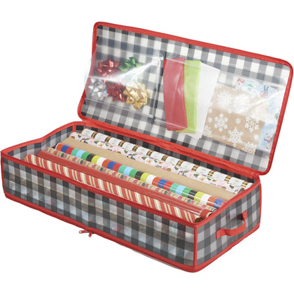 ZOBER Wrapping Paper Storage Containers - 33 Inch Gift Wrapping Organizer Storage W/Interior Pockets - Fits 20 Standard Rolls of Wrapping Paper, Bows, and Ribbons