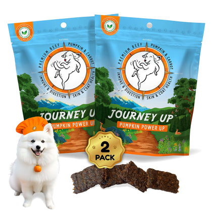 HappyTails Canine Wellness Journey Up Dog Treats, Pumpkin Power Up 2-Pack - Beef, Carrots, Pumpkin, Gut and Immune Health, Skin & Coat Health, Healthy Aging, Made in USA, 12 oz