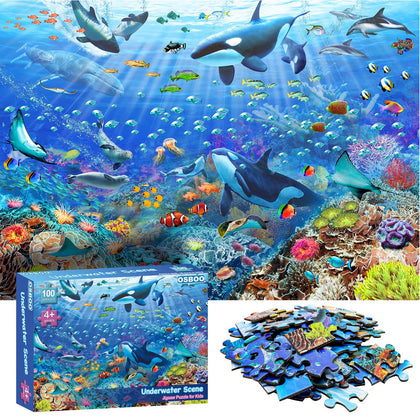 Puzzles for Kids Ages 4-8 6-8 8-10 Year Old - Underwater Scene - 100 Pieces Jigsaw Puzzle for Kids Learning Educational Puzzles for Boys Girls (with Sturdy Box)