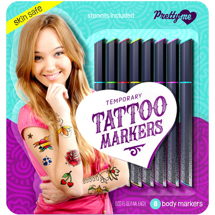 Pretty Me Temporary Tattoo Body Markers - Skin Tattoos Pen for Kids - Cool Gifts for Teen Girls - Teenage Girl Birthday Gift Ideas - Age 8, 9, 10, 11, 12, 13, 14, 15, 16 Year Old Preteen Tween
