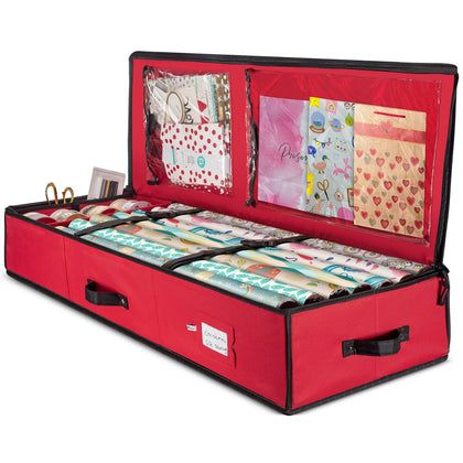 ZOBER Wrapping Paper Storage Containers - 40 Inch Gift Wrapping Organizer Storage W/Interior Pockets - Fits 20 Standard Rolls of Wrapping Paper, Bows, and Ribbons