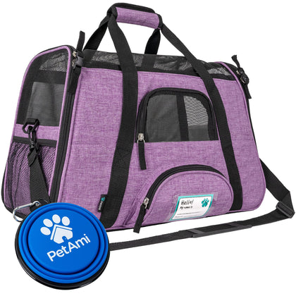 PetAmi Airline Approved Pet Carrier for Cat, Soft Sided Dog Carrier for Small Dog, Cat Travel Supply Accessories Indoor Cat, Ventilated Pet Carrying Bag Medium Large Kitten Puppy, Small Heather Purple