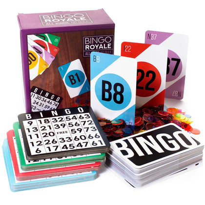 Royal Bingo Supplies Bingo Game Set for Adults, Seniors, and Family - 1000 Chips, 100 Cards, Jumbo Deck of Calling Cards - Calling Card Set