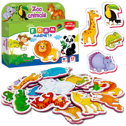 Little World 27 Foam Fridge Magnets for Toddlers 1-3 - Animal Magnets for Toddlers 2-4 Years - Toddler Magnets for Refrigerator - Refrigerator Magnets for Kids 2-4 - Zoo Magnetic Animals fo Fridge