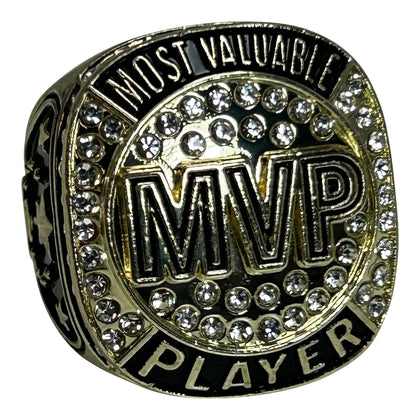 Express Medals Champion Gold MVP Most Valuable Player Trophy Ring Award Gift Prize with Display Neck Chain and Stand Championship Rings