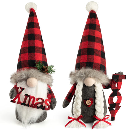 D-FantiX Christmas Gnomes Decorations, 2 Pack Handmade Tomte Swedish Gnome Scandinavian Figurine Nordic Large Gnomes Plush Christmas Elf Doll Xmas Joy Decor Ornaments Home Decor Valentines Day Gift