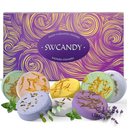 Aromatherapy Shower Steamers Stocking Stuffers for Women - Swcandy 8 Pcs Bath Bombs Birthday,Christmas Gifts for Women, Shower Bombs with Essential Oils, Self Care Relaxation Home SPA Lavender