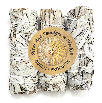 (Pack of 3)-New Age Smudges & Herbs -Premium Organic California White Sage Incense 4 Inches Long. Home Cleansing Incense,Fragrance,Meditation,Smudging Rituals.California Smudge Sticks Rituals -4 Inch