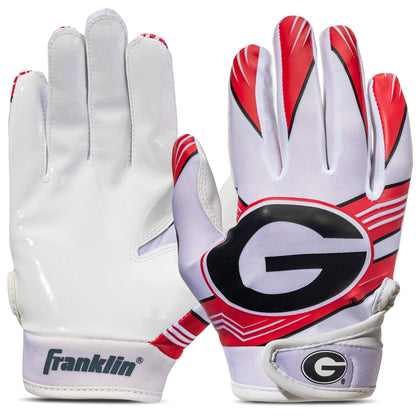 Franklin Sports Georgia Bulldogs Kids Football Receiver Gloves - Youth Official NCAA College Team Football Gloves - Silicone Palm Receiver Gloves for Kids Ages 7-10 - Youth Small/Extra Small