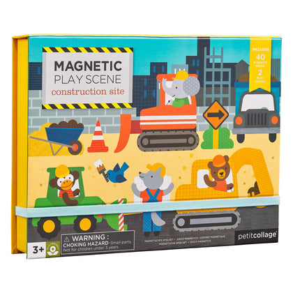 Petit Collage Magnetic Play Scene, Construction Site - Magnetic Game Board with Mix and Match Magnetic Animal Friends, Ideal for Ages 3+ - Includes 2 Scenes and 40 Magnet Pieces