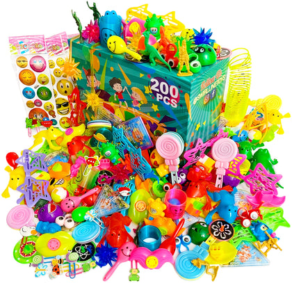 Party Favors Pinata Filler 200 PCS - Carnival Prizes Toys Bulk - Kids Toy Assortment - Boys Girls Birthday Rewards Box - Classroom Treasure Chest - Games Pack (200 pack Multicolor)