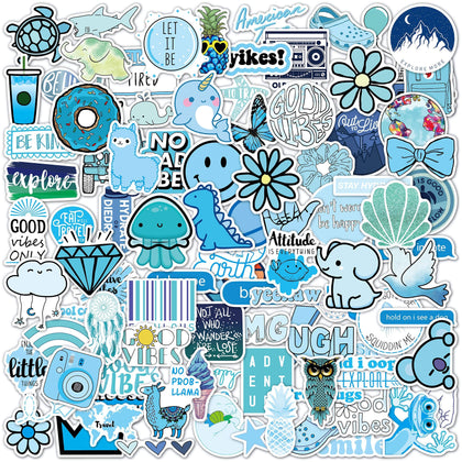 EL Nido 100 Blue Sticker Pack, Cute Blue Stickers Waterproof 100% Vinyl Stickers, Boy Girl Stickers, Aesthetic Stickers, Vsco Stickers for Water Bottle, Laptop Stickers, Cellphone (100 Pack, Blue)