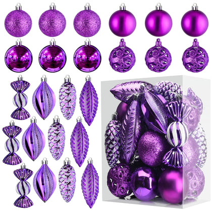 Prextex Christmas Ball Ornaments for Christmas Decorations - 24 pcs Purple Christmas Ornaments with Hanging Loop for Holiday, Wreath, and Party Decorations - Purple Ornaments for Christmas Tree