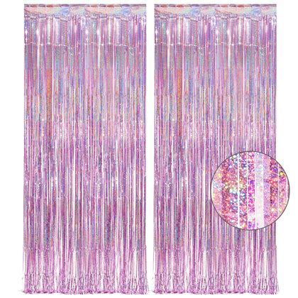 Pink Tinsel Curtain Party Backdrop - GREATRIL Glitter Foil Fringe Curtain Lilac Pink Party Decor Streamers for Birthday Girl Princess Bachelorette Euphoria Theme Party Decorations - 2 Packs