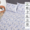 RUVANTI 100% Cotton Percale Sheets for Queen Size Bed - 16 Inches Deep Pocket Perfect Fitting - Crisp & Cool - Smooth & Comfortable - Blue Floral (1 Flat, 1 Fitted & 2 Pillowcases)