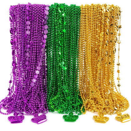 EOBOH Mardi Gras Beads Decorations, 120PCS Green Purple Gold Metallic Mardi Gras Beads Necklaces Accessories Bulks, Mardi Gras Beads Necklace Costumes for Parade Throws Party Decor Favor Supplies