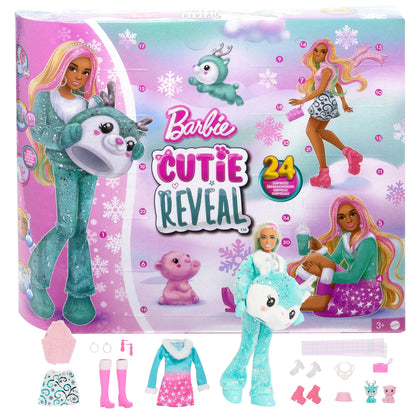 Barbie Cutie Reveal Advent Calendar with Doll & 24 Unboxing Surprises, Holiday Advent Calendar with Color Change