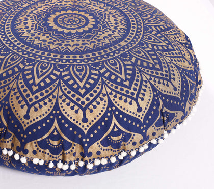 Popular Handicrafts Mandala Round Hippie Floor Pillow Cover | 100% Cotton Luxury, Artisan Room Décor for Your Living Room, Bedroom | Screen Printed Design 32