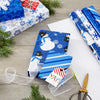 Hallmark Image Arts Blue Christmas Wrapping Paper with Cut Lines on Reverse (4 Rolls: 120 sq. ft. ttl) Snowmen, Snowflakes, Blue and White Stripes